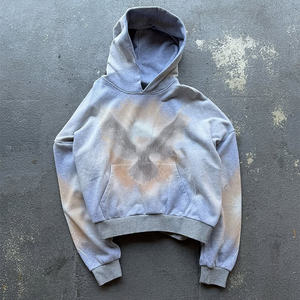 Broderie recadrée en détresse lavage à l'acide Vintage sweats à capuche zippés coton éponge français surdimensionné sweat à capuche zippé sweat pour hommes - Product Image 3