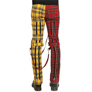 Tripp Gothic Style Bondage Pantalon Jaune-Rouge Plaid Punk Split Leg Design 100% Coton Respirant pour Hommes Femmes Toutes Tailles Disponibles - Product Image 3
