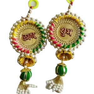 Colgadores de puerta de forma redonda hechos a mano tradicionales Shubh y Labh Decor para Diwali, guirnaldas de decoración de boda Shubh y Labh Hangings - Product Image 2