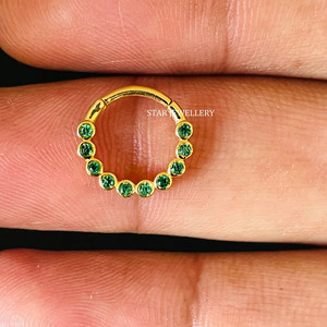 14K Solid Gold Bezel Set Minimalist CZ Green <b>Diamond</b> Daith Clicker Fine Jewelry. - Product Image 4