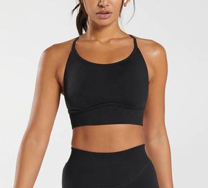 Ensemble de sous-vêtements sans couture actifs personnalisés pour femmes vêtements de yoga de fitness pour femmes avec rembourrage doux soutien-gorge de sport uni noir respirant - Product Image 2