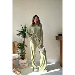 Ensemble pull et pantalon en velours côtelé respirant classique menthe, vente en gros - Product Image 5