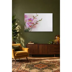 Impression sur toile de branche d'orchidée rose Fida sur fond blanc - Product Image 1