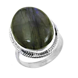 Bague cocktail ovale en labradorite pour femme, en argent 925, bijou minimaliste, pierre précieuse naturelle, cadeau, troisième partie - Product Image 3