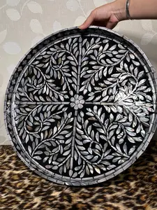 Meilleure vente d'assiettes de chargeur rondes en incrustation de nacre OEM variété de modèles plateau de service personnalisé pour le Ramadan - Product Image 5