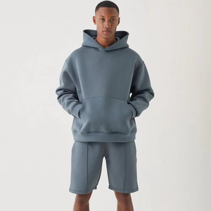 Conjunto doble de verano de alta calidad, logotipo personalizado, 100% algodón, pantalones cortos de gran tamaño y sudaderas con capucha, conjunto doble para hombres - Product Image 1