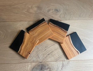 Square <b>Wooden</b> Coaster with Black Resin Edge Luxury Durable Drink Mat <b>for</b> Dining Coffee <b>Tea</b> Kitchen Table and Gifting Uses - Product Image 4