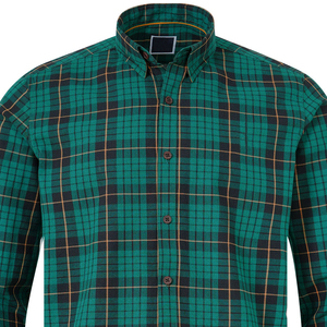 Personnalisable 100% coton vert à carreaux coupe régulière chemise décontractée Floral tricoté col boutonné popeline respirante conception OEM - Product Image 2