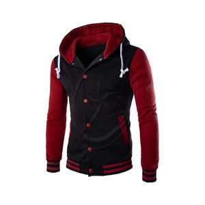 Sudaderas deportivas informales ajustadas con botones para hombre, chaqueta universitaria con capucha, chaqueta de béisbol de retazos de Color en contraste con bolsillo y cuello levantado - Product Image 1