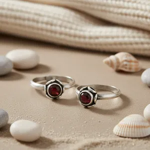 Adjustable Dainty 925 <b>Silver</b> <b>Toe</b> <b>Rings</b> with Garnet for Women Daily Wear Fashion Jewelry - Product Image 2