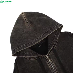 Nouveauté 2024 : Sweat à capuche zippé personnalisé délavé à l'acide, 100% coton molletonné/éponge française, séchage rapide, respirant, pour l'hiver - Product Image 2