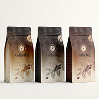 Emballage personnalisé OEM d'usine avec logo imprimé, emballage mat pour les grains de café, sac à fond plat avec fermeture éclair refermable