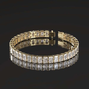 Bracelet tennis en diamant de culture pour femmes, bracelet tennis en diamant taille émeraude, bracelet pour femmes en or massif 14 carats - Product Image 3