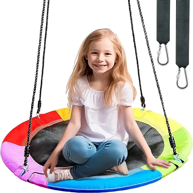 Balançoire d'arbre de soucoupe pour enfants siège de balançoire étanche avec cordes réglables pour l'activité de terrain de jeu pour enfants