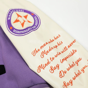 High Street Unisex Slim <b>Purple</b> Cow Skin Leather Bomber <b>Jacket</b> Embroidered Letters Button Closure Winter Casual Fit Plus Size - Product Image 6