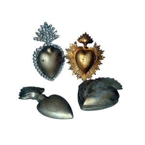 Boîte à cœur sacré en métal fini antique or et argent Sunburst Ex Voto Sacred Heart For Church Decorative Catholic Gift & Decor - Product Image 1