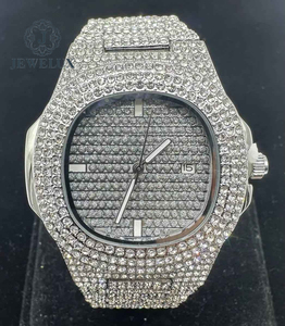 Luxury 41mm Analog Iced Moissanite Diamond <b>Watch</b> Antique Style Hip Hop Stainless Steel Band Quartz Movement Fashion Accessory - Product Image 1