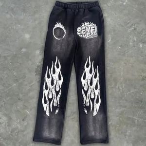 Pantalon de survêtement évasé pour homme délavé à l'acide Pantalon de survêtement évasé pour homme Baggy à double taille 100% coton Pantalon de jogging surdimensionné pour homme - Product Image 1