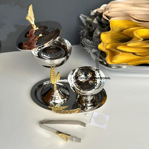 Brûleur d'encens décoratif pour la maison en acier inoxydable poli Style lettre arabe Bakhoor support de brûleur Texture martelée - Product Image 2