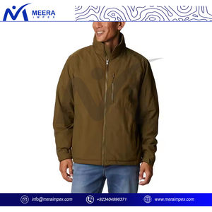 OEM último diseño sólido de color marrón de los hombres chaqueta Softshell personalizar forro polar de tela de cuello alto de talla grande chaquetas al aire libre - Product Image 2