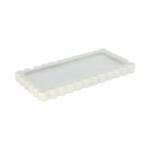 Plateau en marbre blanc avec bords festonnés Plateau de service rectangulaire pour la décoration de la cuisine Table à manger et élégant plateau de service à thé - Product Image 5