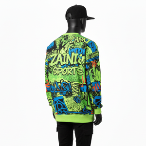 Sudadera Extra Grande para Hombre, 320 GSM, Algodón Pesado, Felpa de Poliéster, Sensación Suave, Estampado de Grafiti, Color Neón, Logotipo Personalizado, Sudaderas Básicas - Product Image 5