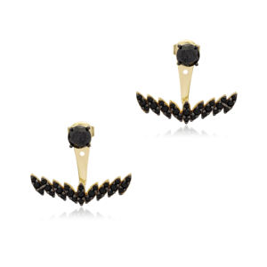 Black Zircon Stone Ear Jackets Earrings Turkish Wholesale Handcrafted 925 Sterling Silver Jewelry - Product Image 3