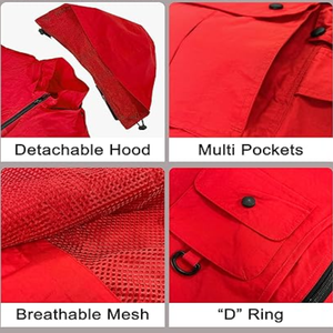 Venta directa de fábrica Primavera Verano Hombres Malla con capucha Múltiples bolsillos Chaleco de viaje Chaleco de trabajo con cremallera transpirable al aire libre personalizado - Product Image 5