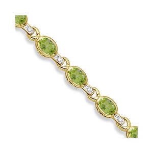 Bracelet tennis en or jaune 14 carats avec péridot ovale et diamants, plaqué rhodium, 9,62 carats, or blanc 18 carats, 9,62 carats - Product Image 2