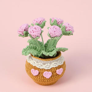 Planta de Tulipán Tejida a Crochet, Hecha a Mano, con Adornos de Margaritas, Rosas Tejidas, Flores Artificiales, Bonsái de Mesa - Product Image 1