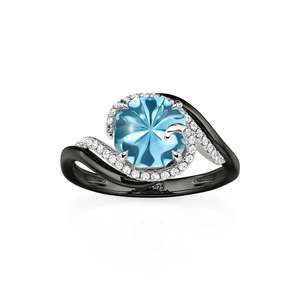 Anillo de Promesa Jeulia Parallel Meet de Dos Tonos con Corte de Medusa Azul - Product Image 2