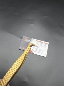 Pinces à épiler pour extensions de cils en fibre plaquées or avec logo personnalisé, acier inoxydable japonais, antistatique, pointe diamantée - Product Image 4