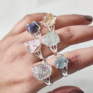 Bague pour femme en pierre brute, améthyste naturelle, labradorite, citrine, grenat, bijoux fantaisie, bague en argent sterling 925 - Product Image 1