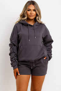 เสื้อฮู้ดแบบสวมหัวของผู้หญิงเสื้อมีฮู้ดแบบสวมหัวแขนเสื้อแบบรูดันยับได้สำหรับผู้หญิงในยิมและออกกำลังกาย - Product Image 2