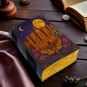 Diario de cuero impreso Mystical Moon & Stars Journal con cerradura, diseño de templo de Petra, cuaderno Vintage hecho a mano y Diario de escritura - Product Image 4