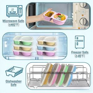 Boîte à condiments en silicone à double compartiment avec couvercle pliable, portable, capacité 301-500 ml, récipient à collation, boîte à sauce compartimentée - Product Image 5