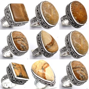 Lote al por mayor de anillos de piedras preciosas de jaspe originales de plata 925 100-500 Uds. Anillos finos de corte ovalado de piedra Natural facetada bonita regalo - Product Image 1