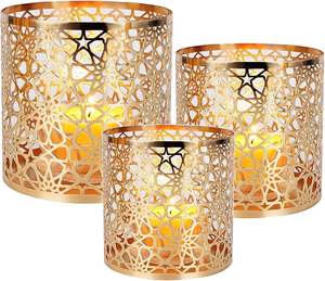 Ensemble de 3 bougeoirs de Noël de luxe en métal doré champagne personnalisables en fer et aluminium avec impression emballés dans une boîte - Product Image 3