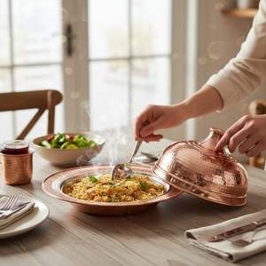 Plato para Servir Pasha de Cobre Forjado a Mano, Colección Elegante de Ollas Holandesas - Product Image 2