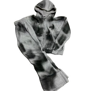 Nouveau survêtement ajusté personnalisé en coton éponge français noir délavé au soleil bas Sants et sweat à capuche baggy - Product Image 1