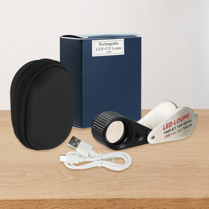 Lupa de joyería recargable 10X con luz UV, lupa de 4 modos de luz para inspección de monedas de gemas de joyería, acero inoxidable plegable - Product Image 1