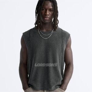 เสื้อเชิ้ตทรงหลวมใส่ได้ทั้งชายและหญิงฟอกสีไม่มีแขนเสื้อโอเวอร์ไซส์ - Product Image 1