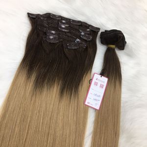 Mejor venta recto ombre 5pcs 7pcs humano 100% pelo real clip en extensiones de cabello brasileño de la armadura del pelo brasileño clip ins - Product Image 3