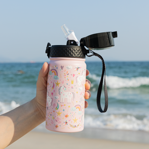 SilverJet <b>Kids</b> Stainless Steel Water Bottle 14oz 18oz Vacuum Insulated With Straw And Lid Cartoon Design For Outdoor School Use - Product Image 3
