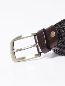 เข็มขัด2025หนังแท้สำหรับผู้ชายเข็มขัดถักเปียสำหรับผู้ชายเข็มขัดลำลองสีน้ำตาลเข้มสั่งทำโลโก้ - Product Image 4