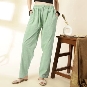 Pyjama en coton respirant écologique pour femmes taille libre vêtements de nuit confortables vêtements de détente bleu vert été automne printemps solide - Product Image 1