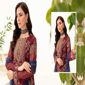 Ramsha Collection Women's Organza Salwar Kameez with Heavy Embroidery for Indian <b>Pakistani</b> Wedding <b>Dresses</b> and Parties - Product Image 2