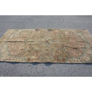 Vintage Turkish Rug Classic <b>Brown</b> Blue Patchwork Design Handmade <b>Wool</b> Large Area 4.5 X 9.3ft Rectangle Hallway Room New Latex - Product Image 3