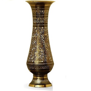 Produit le plus vendu Vase à fleurs en métal et laiton avec gravure Travail Maison Bureau Table Salon Mariage Pot de fleur décoratif - Product Image 1