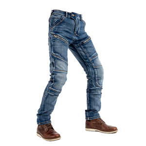 Distressed <b>mens</b> blue denim <b>biker</b> <b>jeans</b> with ribbed knee panels and CE certified protective <b>biker</b> <b>jeans</b> for cycling and riding - Product Image 1